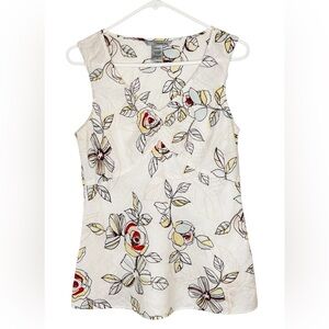 TSD Two Star Dog Linen Sleeveless V Neck Floral Blouse